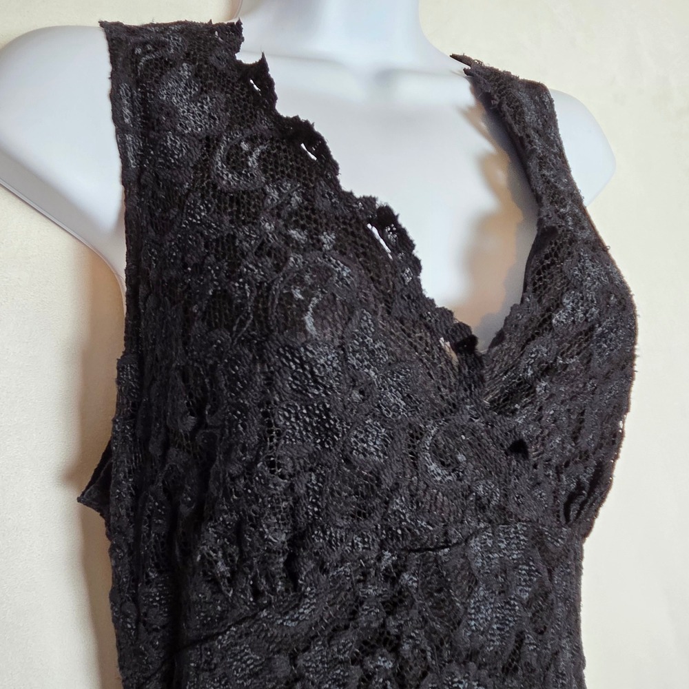 Vintage Joseph Ribkoff Black Floral Lace Midi Dress Asymmetrical Hankerchief Hem